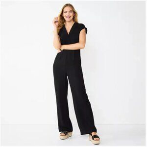 NWT nine west black jumpsuit v neck dolman sleeve size large